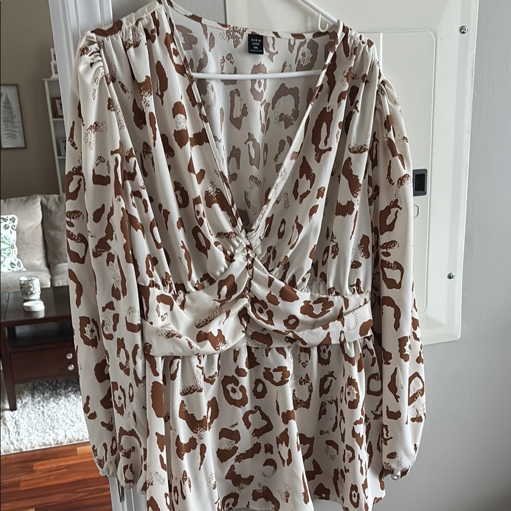 Brown and White Leopard Print Blouse